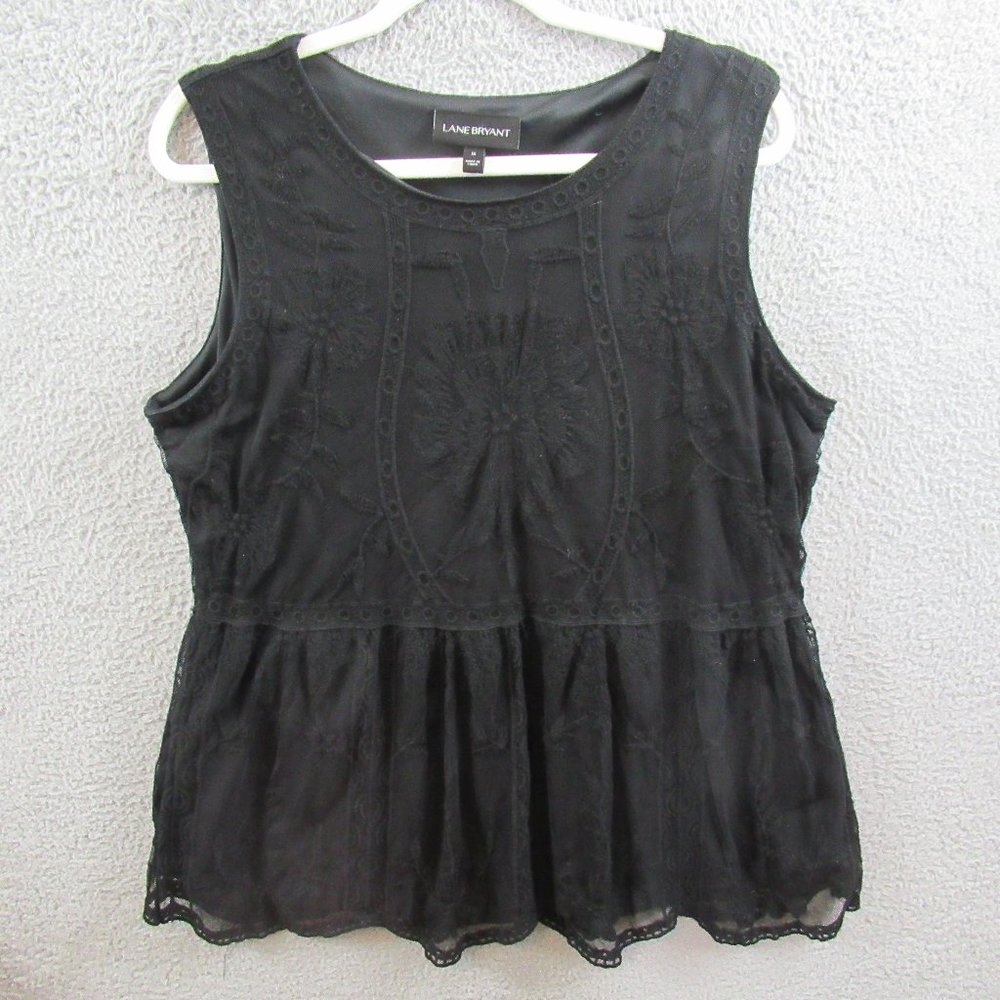 Lane Bryant Womens Shirt Plus Size 16 Black Lace Embroidery Sleeveless